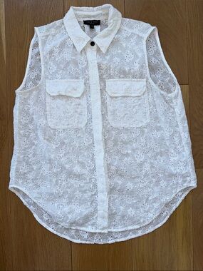 rag & bone White Cotton Eyelet Sleeveless Button-Front Tank